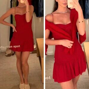 Reformation Janessa Mini Dress Sz2 Lipstick Red Stretchy Vacation Causal